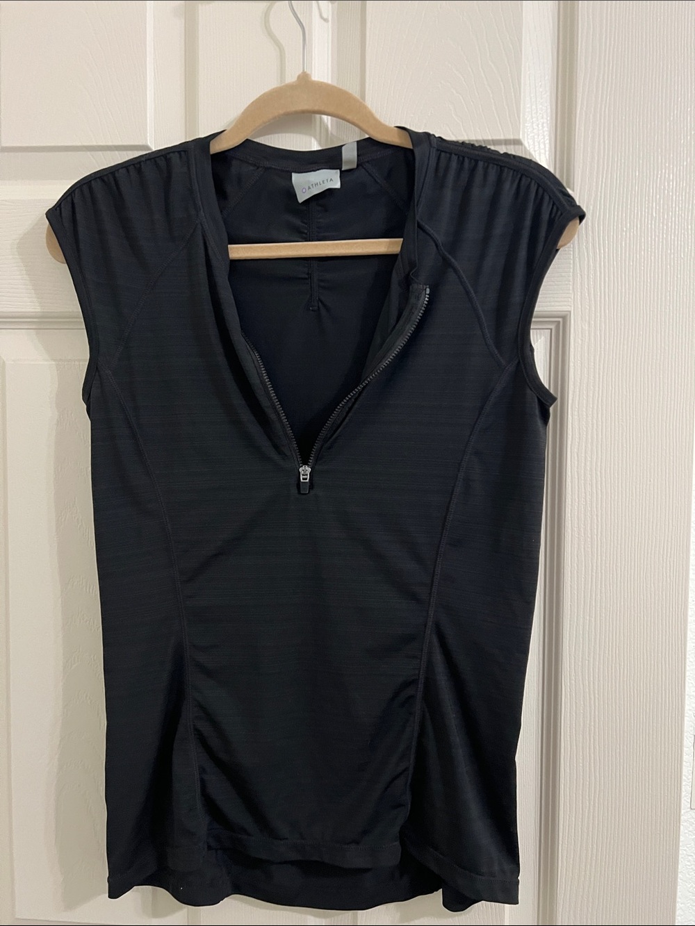 Athleta Black Sleeveless Zip-Front Tank